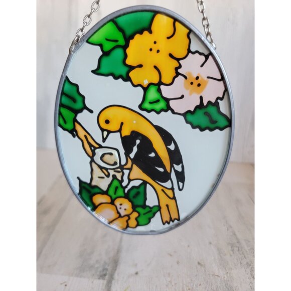 Stained glass oval bird flower hanging home decor figure unique - Picture 5 of 6